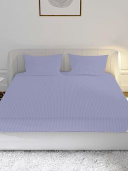 Mayfair Homes London - 100% Cotton Satin 210TC Super King Bedsheet with 2 Pillow Covers Stripe Pearl Blue