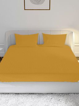 Mayfair Homes London - 100% Cotton Satin 210TC Super King Bedsheet with 2 Pillow Covers Stripe Ochre Yellow