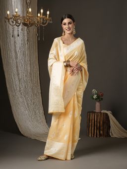 Akhilam - Womens Cotton Silk Yellow Woven Design Designer Saree with Unstitched Blouse