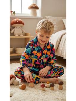 SEPHANI - Blue Cotton Boys Printed Shirt with Pyjama