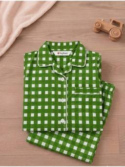 SEPHANI - Green Cotton Boys Printed Shirt with Pyjama