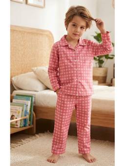 SEPHANI - Pink Cotton Boys Printed Shirt with Pyjama