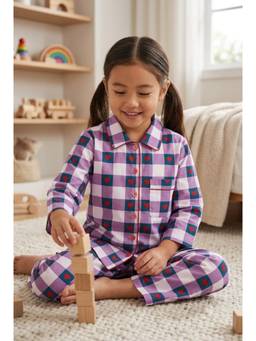 SEPHANI - Purple Cotton Girls Printed Shirt with Pyjama
