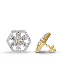 Sparkles - Lab Grown Diamond 1.78Ct Shatkon Phool Diamond Stud Earrings 14K Yellow Gold