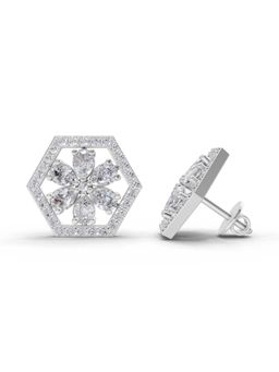 Sparkles - Lab Grown Diamond 1.78Ct Shatkon Phool Diamond Stud Earrings 14K White Gold