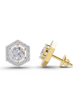 Sparkles - Lab Grown Diamond 1.38Ct Hexa Halo Stud Earrings 14K Yellow Gold