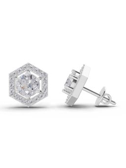 Sparkles - Lab Grown Diamond 1.38Ct Hexa Halo Stud Earrings 14K White Gold