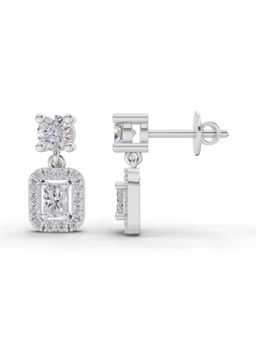 Sparkles - Lab Grown Diamond 1.15Ct Celeste Halo Drop Earrings 14K White Gold
