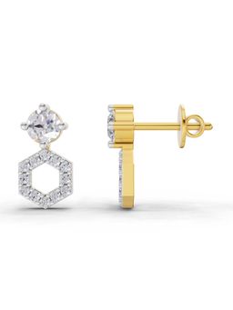 Sparkles - Lab Grown Diamond 0.73Ct Hexa Halo Stud Earrings 14K Yellow Gold