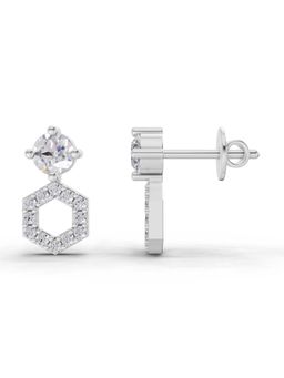 Sparkles - Lab Grown Diamond 0.73Ct Hexa Halo Stud Earrings 14K White Gold