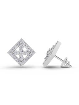 Sparkles - Lab Grown Diamond 1.06Ct Hexa Halo Stud Earrings 14K White Gold