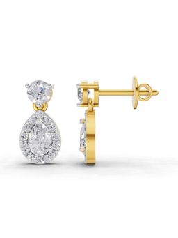 Sparkles - Lab Grown Diamond 1.08Ct Celeste Pear Halo Earrings 14K Yellow Gold