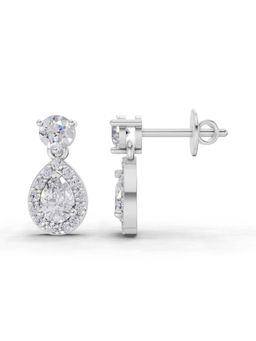Sparkles - Lab Grown Diamond 1.08Ct Celeste Pear Halo Earrings 14K White Gold