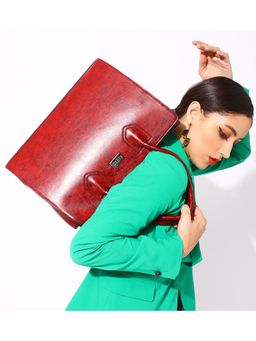 KLEIO - Vegan Leather Laptop Compartment Tote Handbag -Maroon