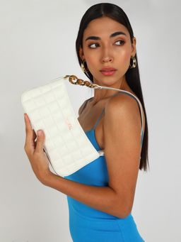 KLEIO - Vegan Quilted White Shoulder Sling Bag for Women