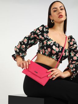 KLEIO - Vegan Leather Envelope Shaped Sleek Crossbody Sling Bag with Magnetic Clasp Buttons