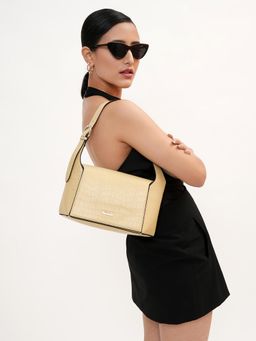 KLEIO - Vegan Leather Trapeza Shoulder Handbag for Women-Beige