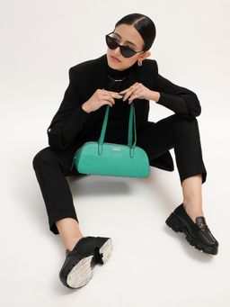 KLEIO - Vegan Leather Box Shaped Monochromatic ShoulderHandbag for Women-Green