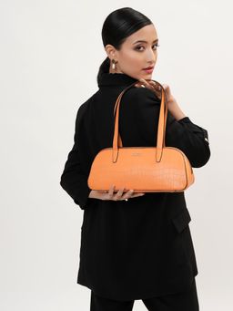 KLEIO - Vegan Leather Box Shaped Monochromatic ShoulderHandbag for Women-Brown