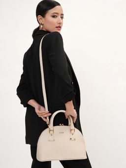 KLEIO - Women Vegan Leather Beige Top Handle Handbag with Detachable Strap