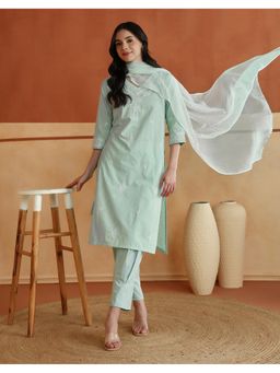 Fabindia - Aqua Cotton Chikankari Kurta with Salwar and Dupatta