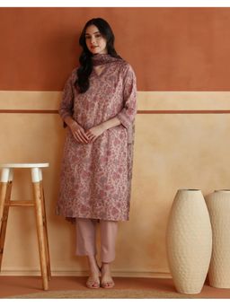 Fabindia - Pink Cotton Printed Women Kurta with Pant and Dupatta