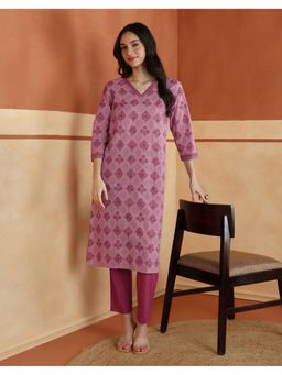 Fabindia - Purple Cotton Printed Kurta with Pant