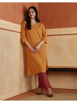 Fabindia - Avni Mustard Cotton Printed Geometric Kurta with Pant