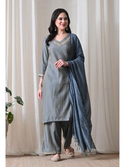 Sia - Ab Pehnegi Duniya - Grey Embroidered Regular Thread Work Kurta with Palazzo and Dupatta