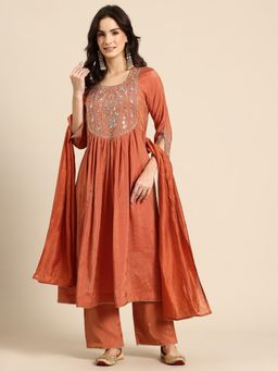 Sia - Ab Pehnegi Duniya - Orange Mirror Work Anarkali Kurta with Pant and Dupatta