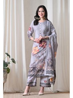Sia - Ab Pehnegi Duniya - Grey Floral Embroidered Regular Kurta with Pant and Dupatta