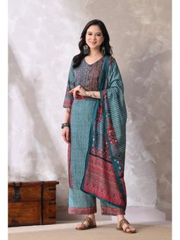 Sia - Ab Pehnegi Duniya - Teal Ethnic Motifs Printed Regular Kurta with Palazzos and Dupatta