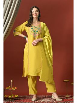 Sia - Ab Pehnegi Duniya - Yellow Embroidered Cotton Kurta with Pant and Dupatta