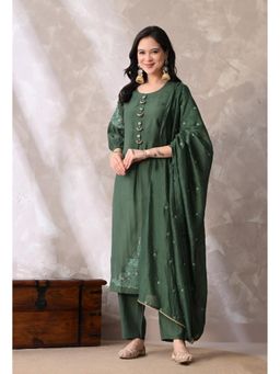 Sia - Ab Pehnegi Duniya - Green Embroidered Round Neck Thread Work Kurta With Pant and Dupatta