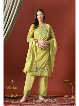 Sia - Ab Pehnegi Duniya - Mustard Embroidered Regular Cotton Kurta with Pant and Dupatta