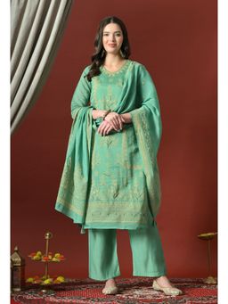 Sia - Ab Pehnegi Duniya - Green Embroidered Regular Cotton Kurta with Pant and Dupatta