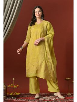 Sia - Ab Pehnegi Duniya - Yellow Embroidered Regular Cotton Kurta with Pant and Dupatta