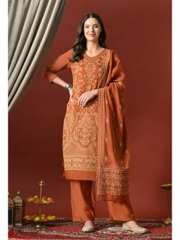 Sia - Ab Pehnegi Duniya - Rust Embroidered Regular Cotton Kurta with Pant and Dupatta