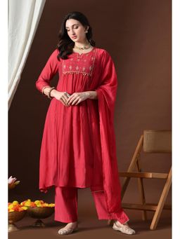Sia - Ab Pehnegi Duniya - Red Embroidered Empire Kurta with Pant and Dupatta