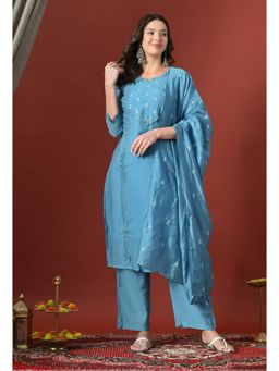 Sia - Ab Pehnegi Duniya - Blue Embroidered Regular Cotton Kurta with Pant and Dupatta