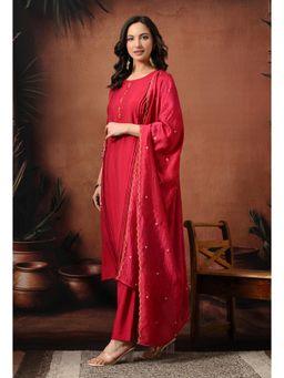 Sia - Ab Pehnegi Duniya - Magenta Regular Pure Silk Kurta with Pant and Dupatta