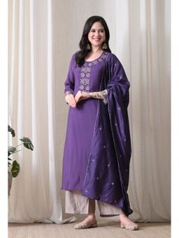 Sia - Ab Pehnegi Duniya - Purple Embroidered Regular Kurta with Palazzo and Dupatta