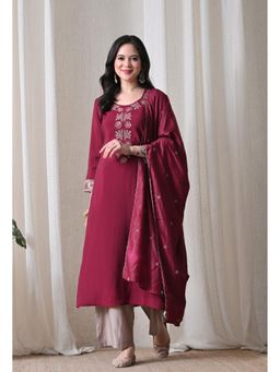 Sia - Ab Pehnegi Duniya - Wine Embroidered Regular Kurta with Palazzo and Dupatta