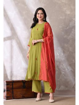 Sia - Ab Pehnegi Duniya - Olive Embroidered Regular Kurta with Pant and Dupatta