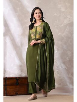 Sia - Ab Pehnegi Duniya - Olive Embroidered Regular Gotta Patti Kurta with Pant and Dupatta