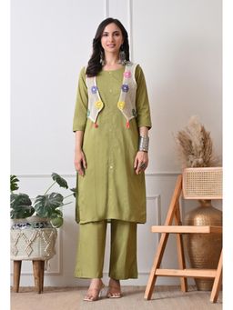 Sia - Ab Pehnegi Duniya - Olive Regular Pure Cotton Kurta with Pant and Shrug