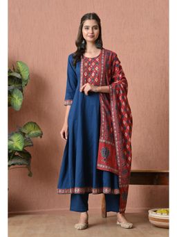 Sia - Ab Pehnegi Duniya - Blue Printed Panelled Pure Cotton Kurta with Pant and Dupatta