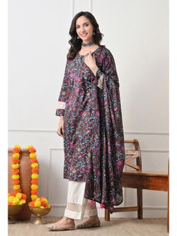 Sia - Ab Pehnegi Duniya - Brown Floral Printed Pure Cotton Kurta with Pant and Dupatta