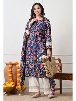 Sia - Ab Pehnegi Duniya - Women Navy Blue Printed Pure Cotton Kurta with Pant and Dupatta