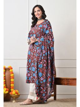 Sia - Ab Pehnegi Duniya - Rust Printed Regular Pure Cotton Kurta with Pant and Dupatta